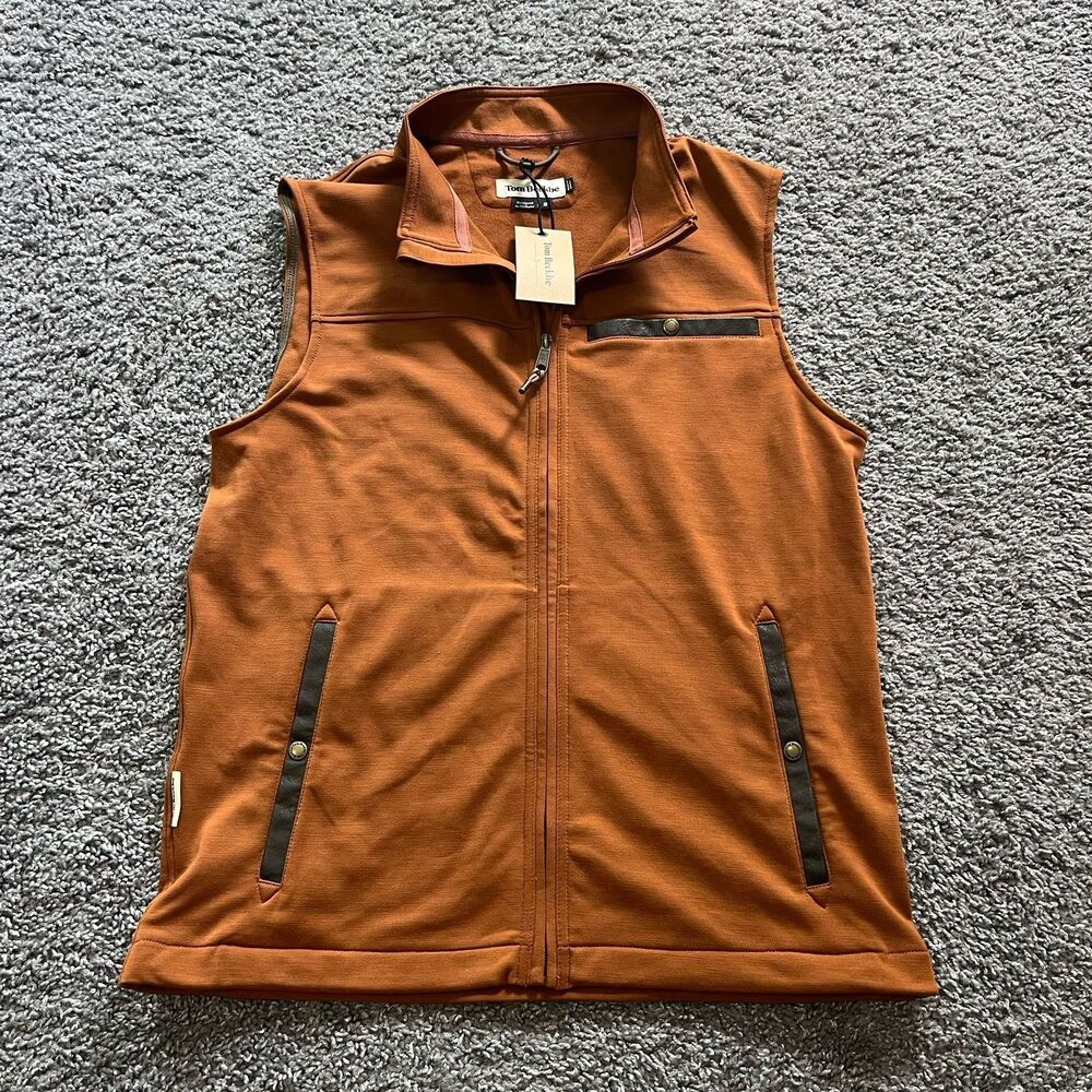 NEW Tom Beckbe Tucker Fleece Vest Full Zip Clay Orange Mens Size Small